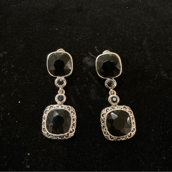 Jewelry - Black Glass and Silver Dangle Earrings
